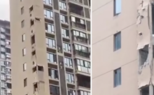 景德镇一小区烟道炸裂外墙坍塌